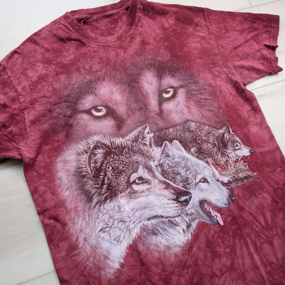 The Mountain Find 9 Wolves Tee T-Shirt Mens L Red Tie Dye Made in USA